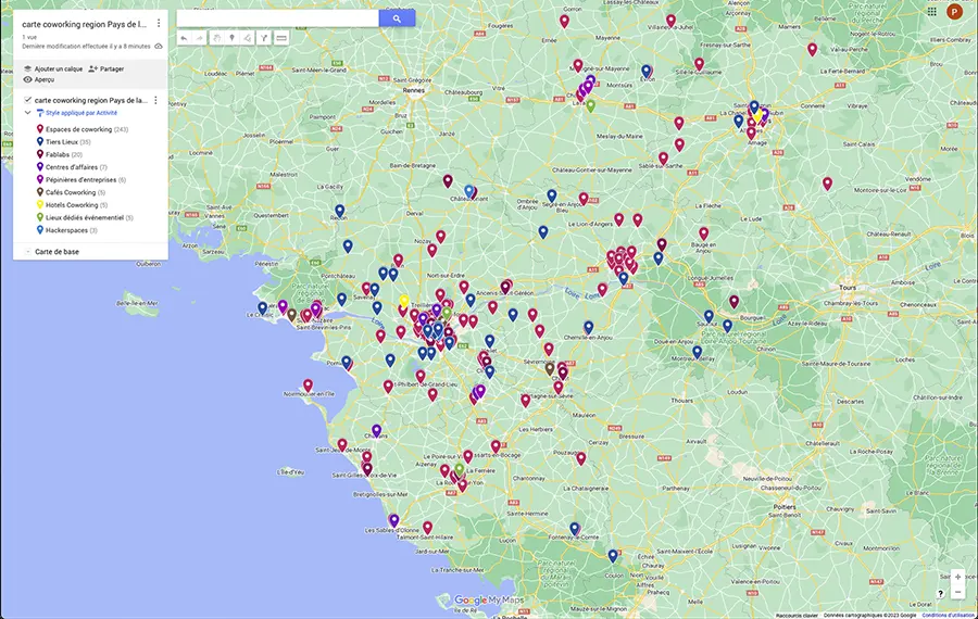 Carte Coworking Pays de la Loire