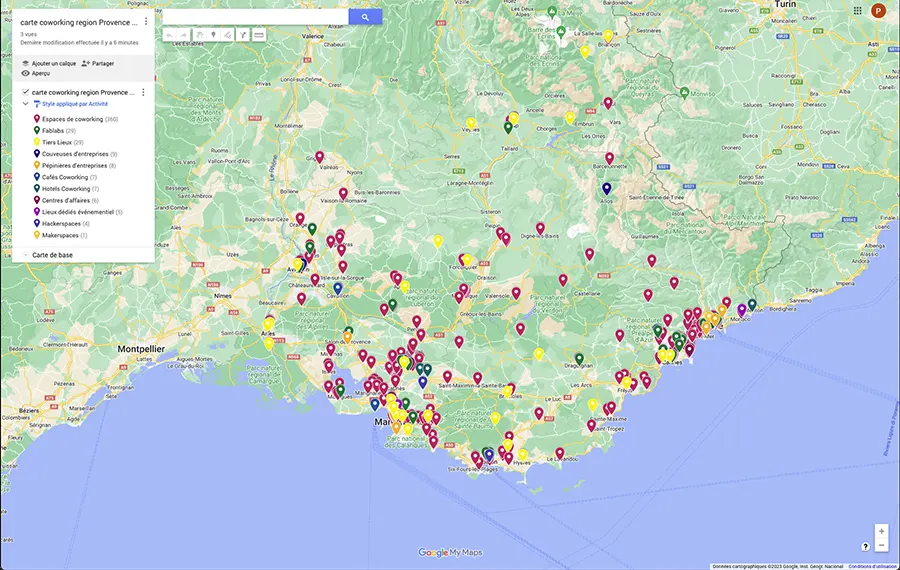 Carte Coworking Provence Alpes Cote d'Azur Carte Coworking Provence Alpes Cote d'Azur